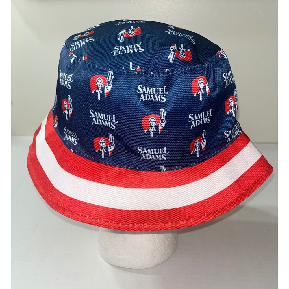 Samuel Adams Reversible Bucket Hat Navy Red White Patriotic Beer Promo Hat